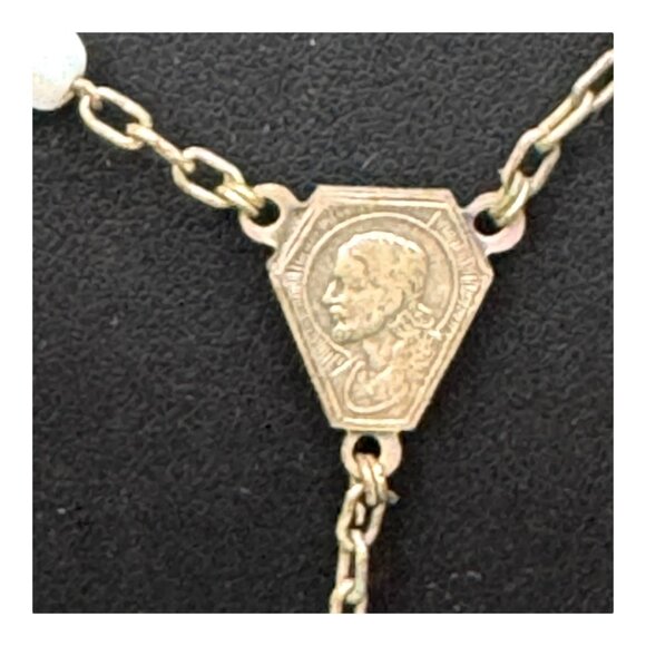 Vtg Roma Italy White Milk Glass Pearl Religious Rosary Necklace Cross Pendant - Picture 4 of 9